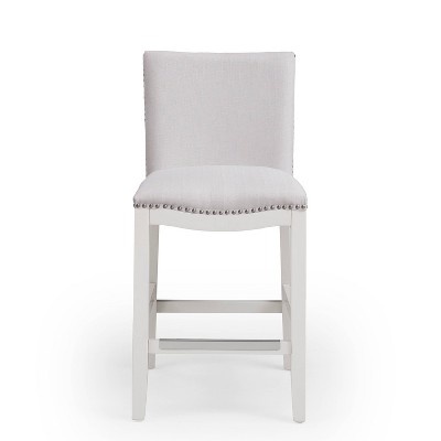Arissa Snow White Leather-Wood Adjustable Counter Stool