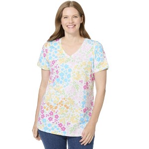 Woman Within Perfect Printed Short-Sleeve V-Neck Tee - 1 of 4