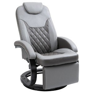 PU Reclining Armchair with Footrest and Headrest, 360¡ã Swivel and Round Steel/Wood Base - 1 of 4