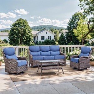 Gymojoy Outdoor Patio Sofa Coffee Table with Swivel Chairs - 1 of 4