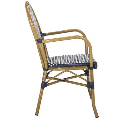 Côte d'Azur Chic Navy and White Wicker Dining Arm Chair, Set of 2