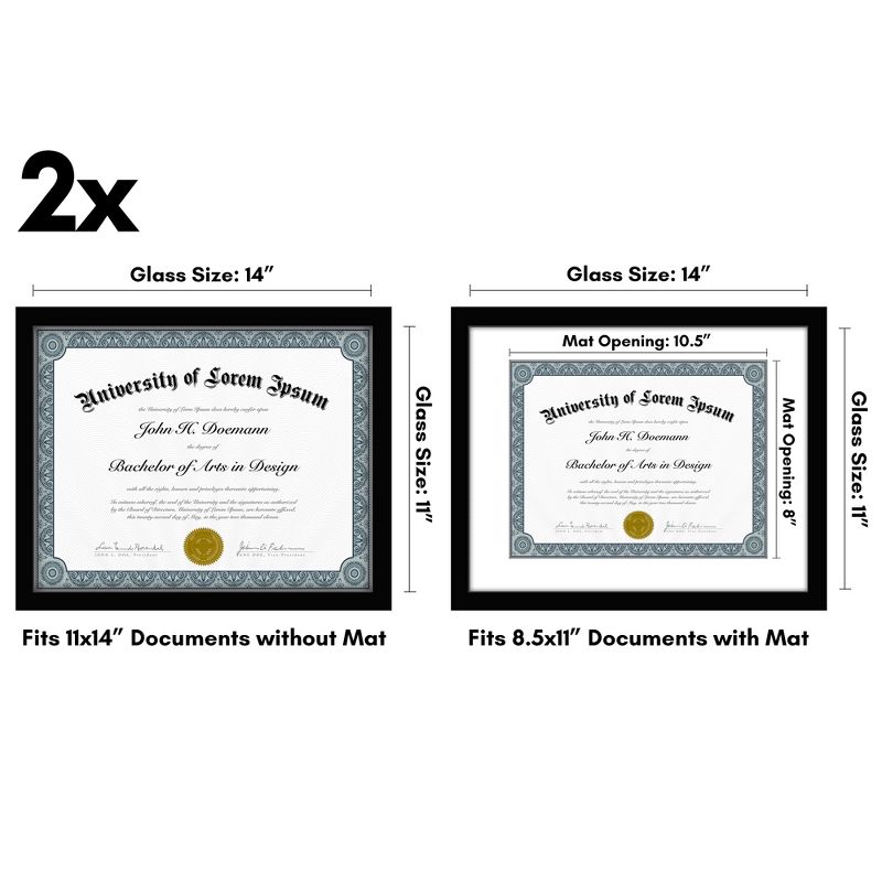 Americanflat Diploma Frame - 11x14 with 8.5x11 Mat for Diploma - Wood + Glass, 2 of 7