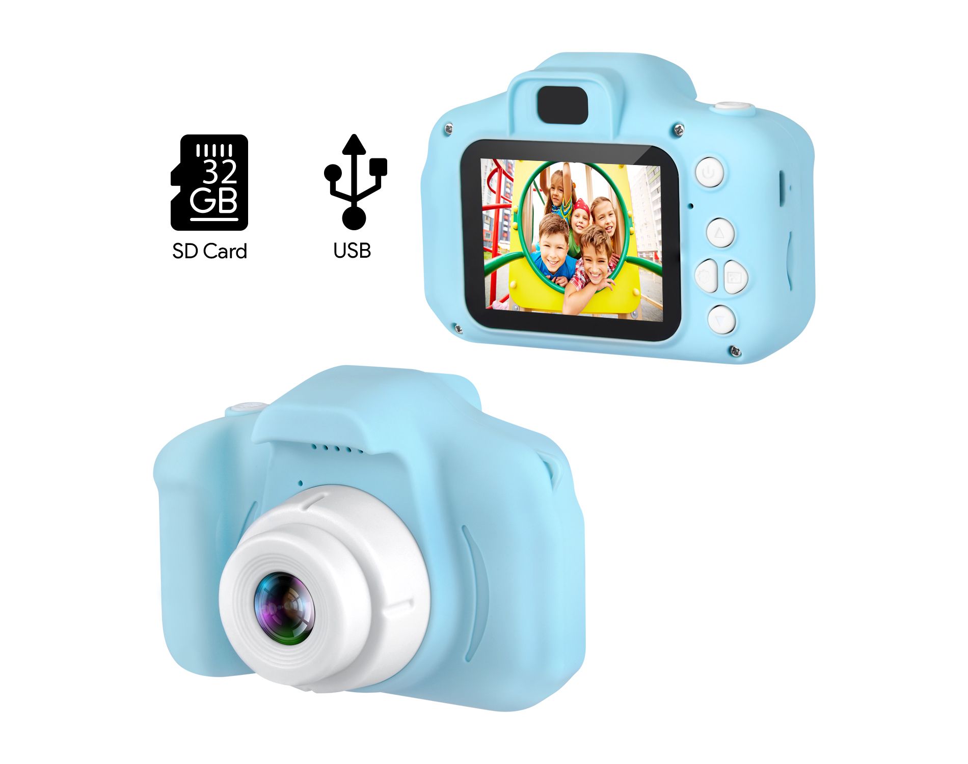 HOM Kids Camera - 1080p Digital Camera for Kids with Soft Silicone Body and Hand Strap - 32GB SD Card Included (Blue)