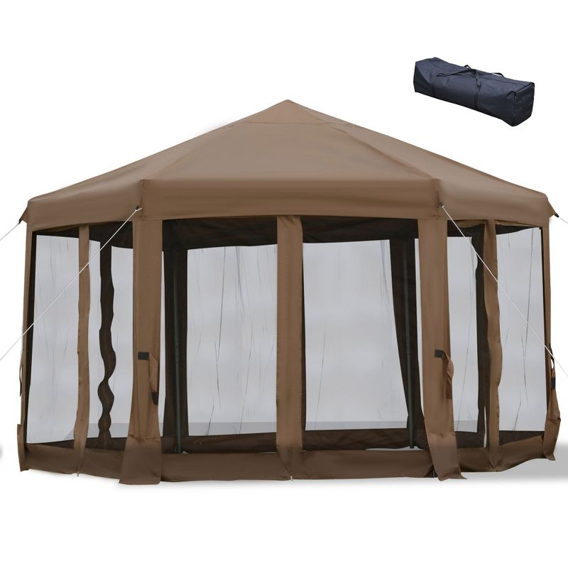 Outsunny 13' x 13' Heavy Duty Pop Up Canopy with Hexagonal Shape, 6 Mesh Sidewall Netting, 3-Level Adjustable Height and Strong Steel Frame, 4 of 9