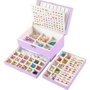 Pink Jewelry Organizer Box for Teens with Earring Holder and Storage - 1 of 4