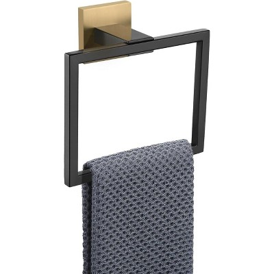 Towel Holder Bathroom Towel Ring, Black & Gold Hand Towel Bar, Stainless Steel Towel Rack Wall Mounted, Square Towel Hanger for Kitchen Lavatory