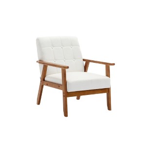 Runesay Beige Mid-Century Modern Accent Chair, with Solid Wood Armrest and Feet, for Living Room, Bedroom and Studio - 1 of 4