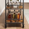 3 Tier Rolling Bar Cart with Wine Rack, Mobile Serving Cart with Wheels & Removable Tray, Liquor Beverage Cart,Microwave Drink Cart, Brown - 4 of 4