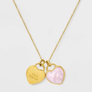 Tiny Tags 14K Gold Ion Plated "Girl Mama" Heart with Pink Swirl Enamel Double Heart Pendant Necklace - Gold/Pink - 1 of 4