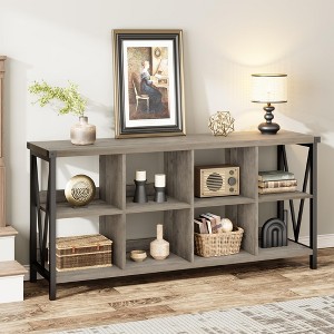 8 Cube Storage Organizer Bookshelf, 3 Tier Metal Horizontal Bookcase, 62 Inch Console Bookshelves - 1 of 4