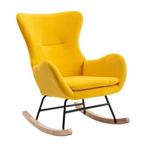 Nicbex Teddy Fabric Glider Rocking Chair upholstered Nursery Rocking Chairs With High Backrest And Armrests nursing Chair For Bedroom yellow Target