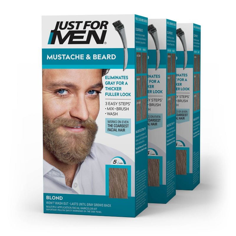 Just For Men Mustache & Beard Coloring for Gray Hair with Brush Included - 3pk, 1 of 9
