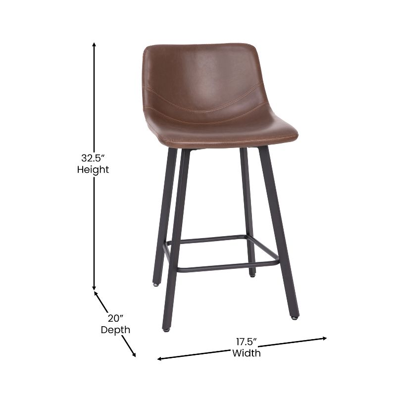 Merrick Lane Set of 2 Modern Upholstered Stools with Contoured, Low Back Bucket Seats and Iron Frames, 4 of 10