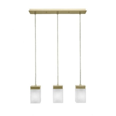 Toltec Lighting Nouvelle 3 - Light Pendant in  New Aged Brass with 4" Square White Muslin Shade
