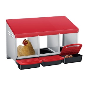Chicken Nesting Box, 3 Compartment Roll Away Design for High-Volume Egg Collection and Easy Wall Mounting with Metal Legs - 1 of 4