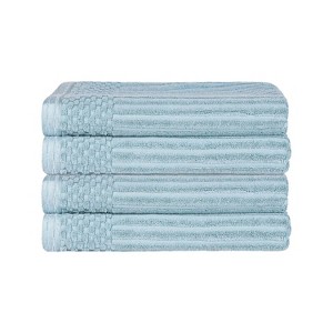 Plush Cotton Ribbed Checkered Border Medium Weight 4 Piece Bath Towel Set by Blue Nile Mills - 1 of 4