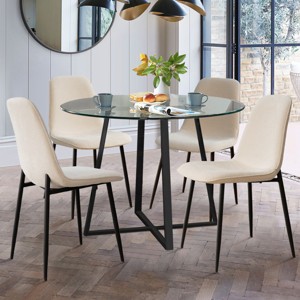 5-Piece Small Round Glass Dining Table Set For 4, Home Kitchen Round Table with 4 Upholstered Armless Chairs for Apartment, Dining Room-Maison Boucle - 1 of 4