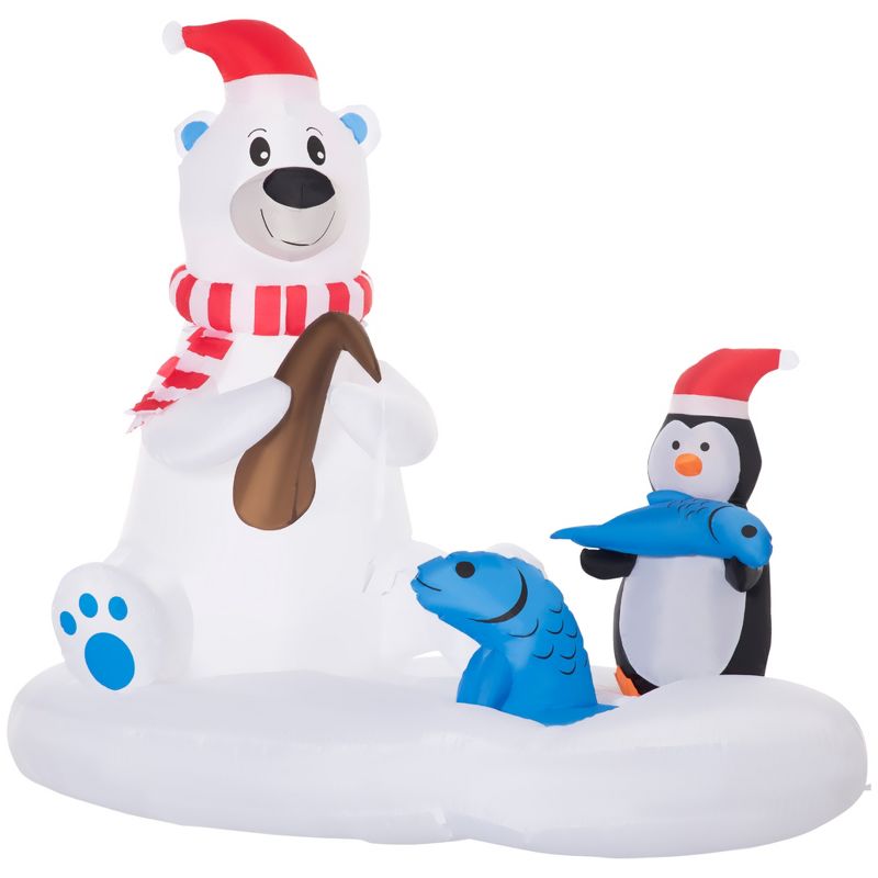 Outsunny 6ft Christmas Inflatables Outdoor Decorations Polar Bear and Penguin with Santa's Hat Fishing on Board, Blow-Up LED Yard Christmas Decor, 4 of 7