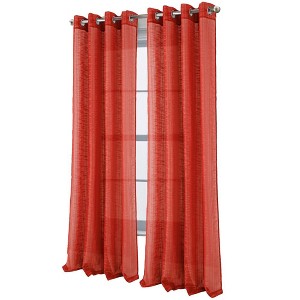 RT Designers Collection Dexter Linen Texture Grommet Sheer Light Filtering Window Curtain Panel 54" x 90" Red - 1 of 4