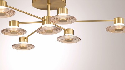 Ultra Modern Gold Semi Flush Mount LED Ceiling Light with Amber Glass