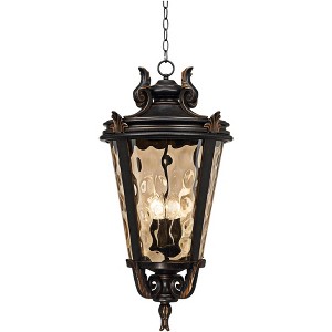 John Timberland Casa Marseille Vintage Rustic Outdoor Hanging Light Veranda Bronze 30" Champagne Hammered Glass Damp Rated for Post Exterior Barn - 1 of 4