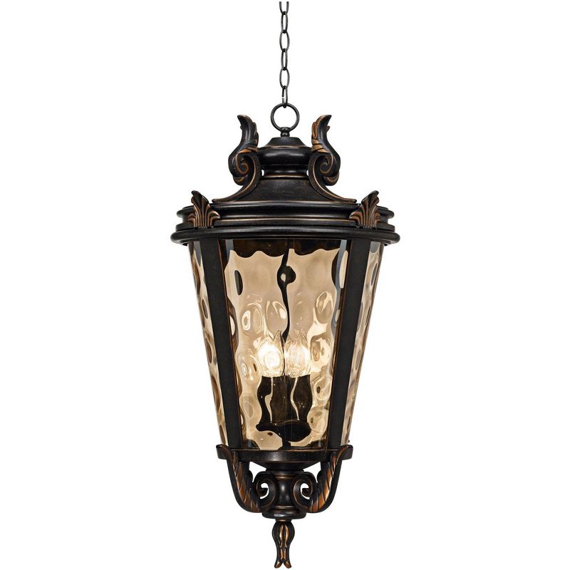 John Timberland Casa Marseille Vintage Rustic Outdoor Hanging Light Veranda Bronze 30" Champagne Hammered Glass Damp Rated for Post Exterior Barn, 1 of 9