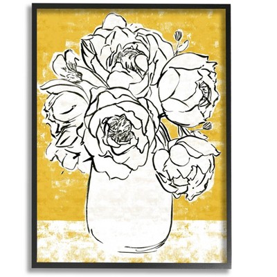 Stupell Industries Peony Sketch Bouquet Contrasted Distressed Yellow