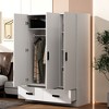 JUJABU 3 Door Wardrobe Closet with Storage Drawers, Adjustable Shelves and Hanging Rod,White - 4 of 4