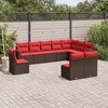 vidaXL 10 Piece Patio Sofa Set with Cushions Poly Rattan - Brown and Red Without Table - 2 of 4