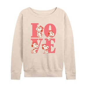 Women's - Peanuts - Belle Love Lightweight French Terry Wide Neck Long Sleeve Shirt - 1 of 4