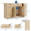 53.1" Rattan Kitchen Island Cart with Wheels - Rolling Storage Cabinet with Drop Leaf, 2 Doors, 2 Drawers, Spice Rack & Tilt-Out Trash Can - 2 of 4