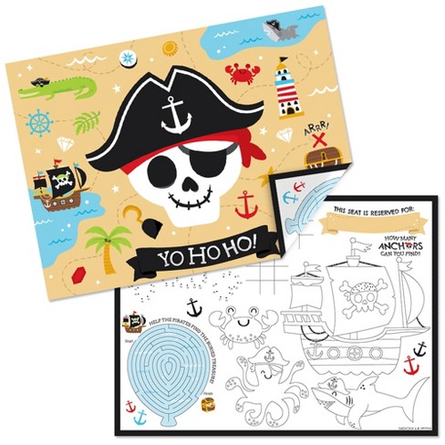 Big Dot of Happiness Pirate Ship Adventures - Paper Skull Birthday Party Coloring Sheets - Activity Placemats - Set of 16