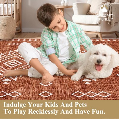 Faux Wool Modern Bohemian  Printed Area Rug Low Pile Non Slip Non Shedding Pet Friendly Machine Washable Carpet Perfect for Home Decoration