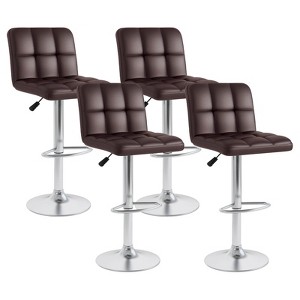 Costway Set of 4 PU Leather Bar Stool Swivel Bar Chair w/ Adjustable Height - 1 of 4