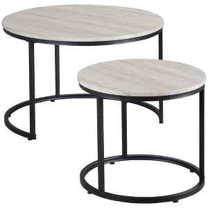 HOMCOM Round Nesting Tables Set of 2, Stacking Coffee Table Set with Metal Frame for Living Room, Grey - 1 of 1