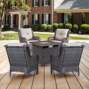 POCASSY 5-Piece Patio Furniture Set with Fire Pit Table, Outdoor Seating Set with 50000 BTU Fire Pit, All-Weather Wicker Patio Bent Armchair - 1 of 4