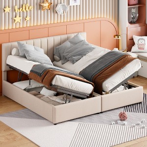 NicBex Twin/King Size Linen Tufted Upholstered Platform Bed Frame with Lift Up Storage,Wood Slats Support,No Box Spring Needed,Easy Assembly - 1 of 4