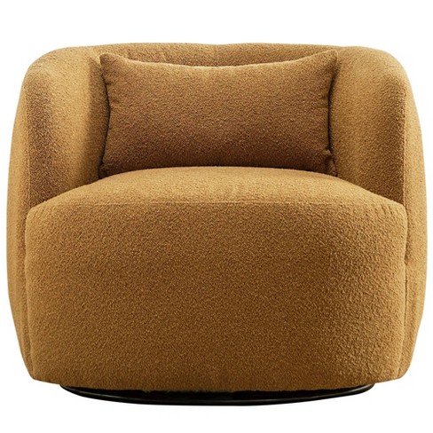 KINWELL Taupe Poly Blend Boucle Fabric Upholstered Swivel Armchair