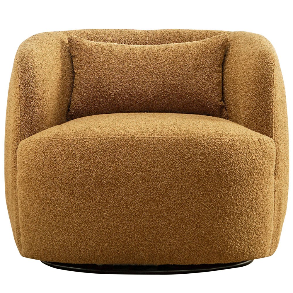 Boucle Upholstered Swivel Armchair Brown - Kinwell