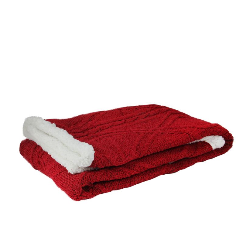 Northlight 50" x 60" Cable Knit Plush  Throw Blanket - Red/White, 3 of 5