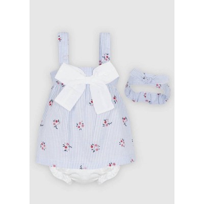 Girls Three-Piece Floral Striped Dress Set - Minhon