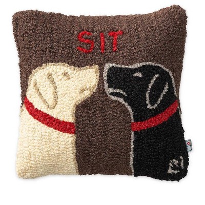 Labrador Dogs "Sit" Hand-Hooked Wool Throw Pillow