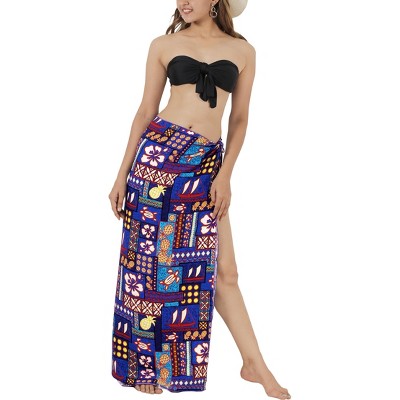 HAPPY BAY Women's Summer Swimwear Swimsuit Vacation Beach Sarong Coverups Swim Cover Up Wrap Pareo Long Beachwear Wraps for Women One Size Blue,Floral