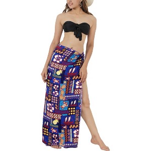 HAPPY BAY Women's Summer Swimwear Swimsuit Vacation Beach Sarong Coverups Swim Cover Up Wrap Pareo Long Beachwear Wraps for Women One Size Blue,Floral - 1 of 4