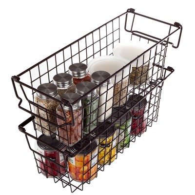Home-Complete Set of 2 Wire Storage Bins - Shelf Organizers with Handles for Toy, Kitchen, Closet, and Bathroom