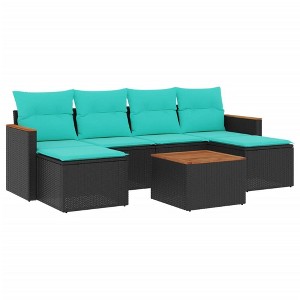 vidaXL Patio Sofa Set Black, Blue PE rattan, Powder-coated steel Large - Black and Blue With Table - 1 of 4