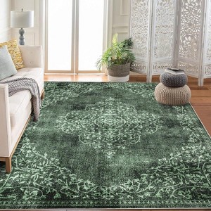 Acekool Floral Area Rug Machine Washable Non-Slip Low-Pile Soft Medallion Vintage Carpet - 1 of 4