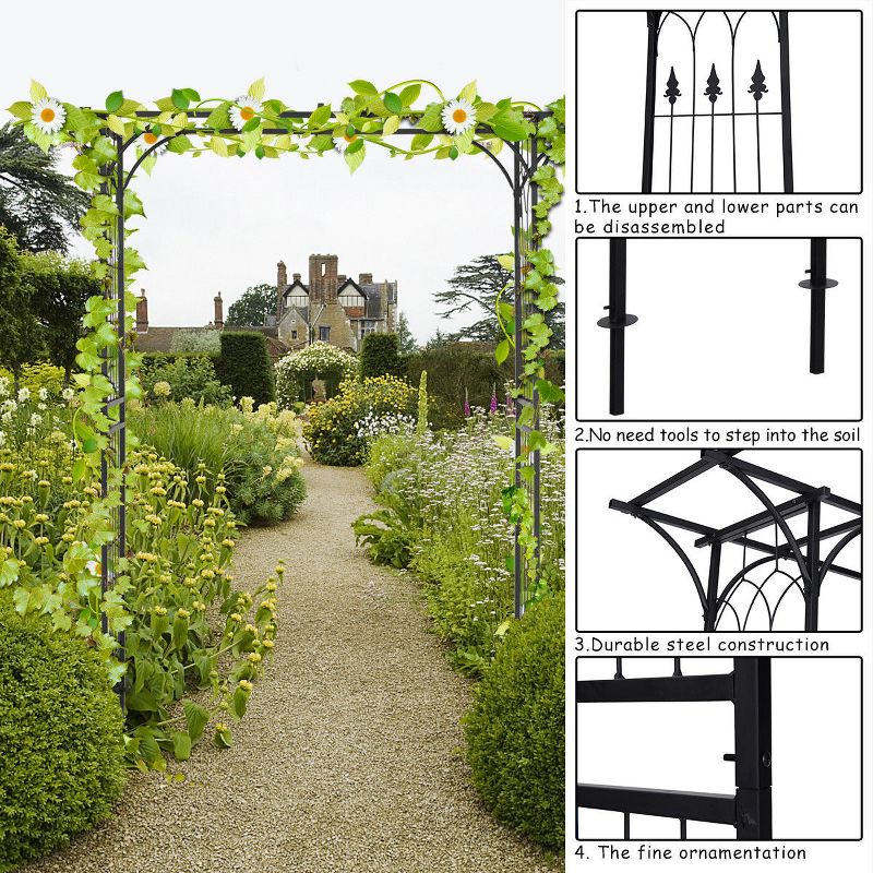 Costway Garden Wedding Rose Arch Pergola Archway Flowers Climbing Plants Trellis Metal, 4 of 10