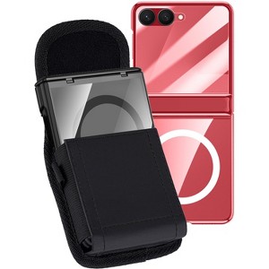 Nakedcellphone Combo for Samsung Galaxy Z Flip 7 Phone - Case with Built-In Screen/Hinge Protector and Belt Clip Pouch Holder - Red / Clear - 1 of 4