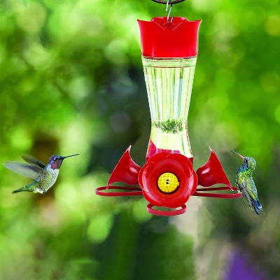 Red Glass and Plastic Hanging Hummingbird Feeder